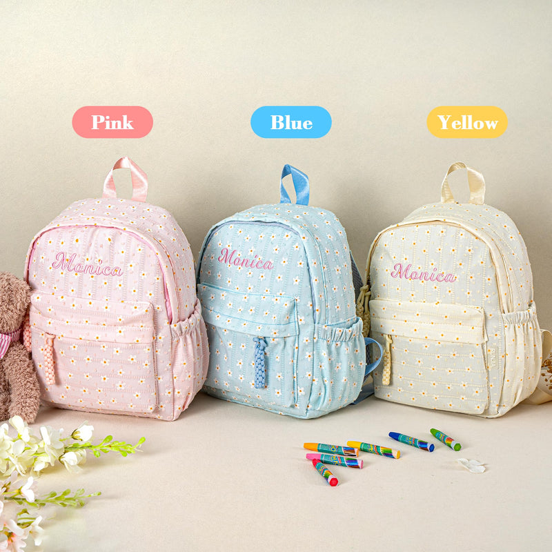 MT WORLD Daycare Backpack with Flower Personalized Floral Backpack with Embroidered Name - 12 Inch Backpack with Multiple Pockets - Pink Daisy Flower Backpacks - Custom Gifts for Birthday