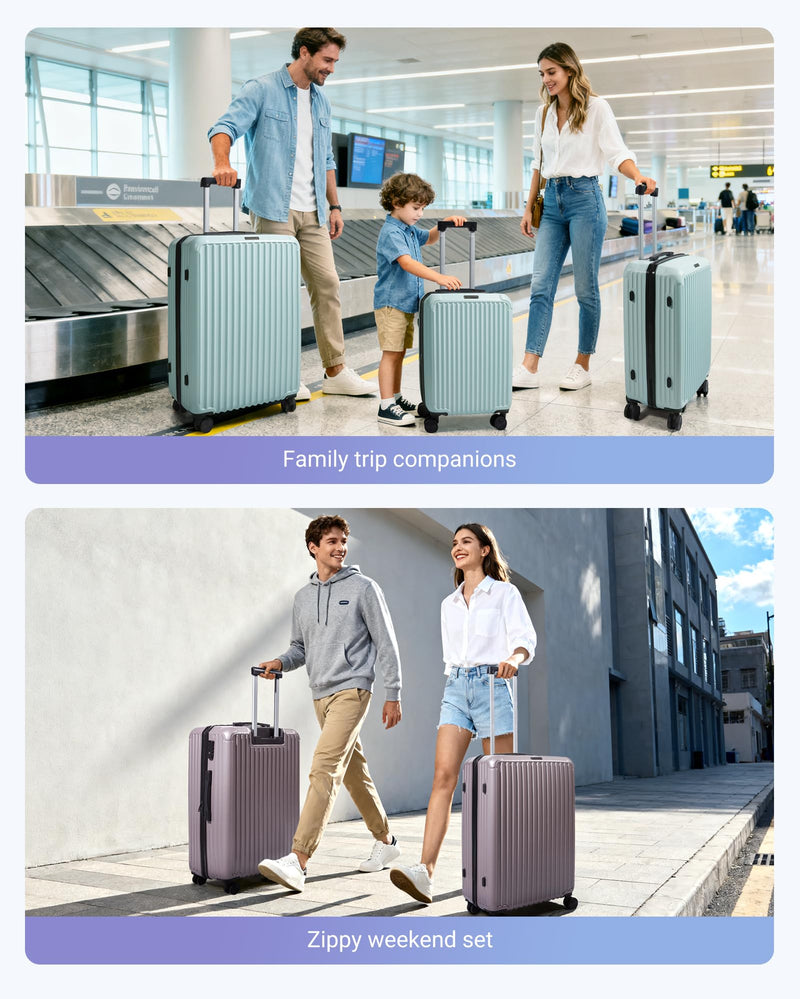 LIGHT FLIGHT Luggage Sets, Durable Hard Shell 3 Piece Set Suitcase with Spinner Wheels, Hardside Lightweight Luggage set with TSA Lock, Large Travel Luggage Set (20" 24" 28"), Horizon Cyan