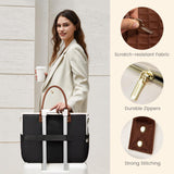 LOVEVOOK Teacher Tote Bag for Women Work, Laptop Bag With Large Cup Holder, Nurse Bags Professional Briefcase Business Computer Purses Bible Handbag Gifts, Black-Beige-Brown, 15.6 Inch