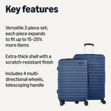 Amazon Basics 2-Piece Hardside Luggage Set (21", 30"), Expandable, Scratch-Resistant Finish, Telescoping Handle, Four Multi-directional Wheels, Navy Blue