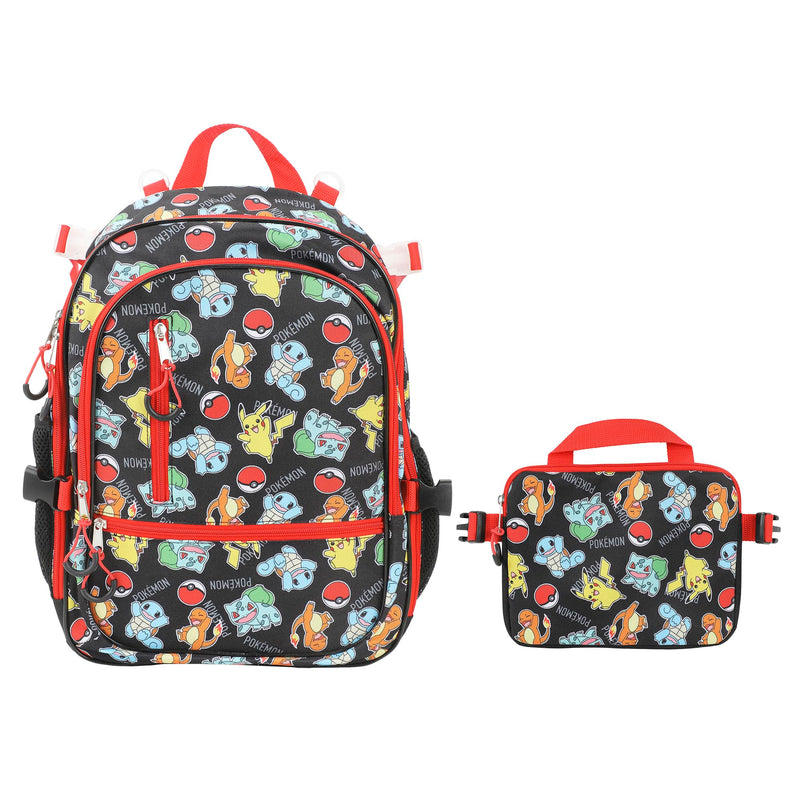 Bioworld Pokemon Starters & Pokeballs All-Over Print 16" Backpack & Lunch Kit Value Set
