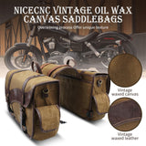 NICECNC Motorcycle Saddle Bags, Vintage Oil Waxed Canvas, Motorcycle Panniers Side Bags Compatible with Harley Honda Suzuki Yamaha Adventure Street Glide