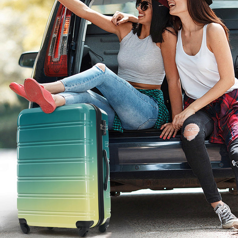 Merax Luggage Sets 3 Piece, Hardside Expandable Suitcase Set with Spinner Wheels, Lightweight Gradient Color Luggage 20+24+28 IN,Green+Yellow