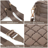 Duyijiff Puffer Crossbody Bum Bag Quilted Cherecked Cross Body Bumbags for Women Oversized Fanny Pack for Daily Use (Coffee)