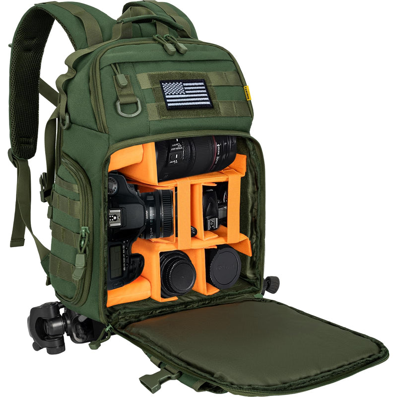 TORIBIO Camera Backpack for DSLR/SLR/Mirrorless Photography Camera, Water-resistant Tactical Camera Travel Bag Backpack Case with 15.6" Laptop Compartment, Tripod Holder