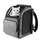 Tirige Premium Dog & Cat Carrier Backpack for Travel, Hiking & Vet Visits - Solid Durable Pet Backpack with Breathable Mesh, Safety Strap, Anti-Anxiety Curtain & Storage Pockets, Gray
