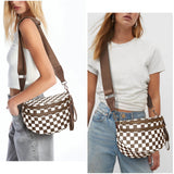 Checkered Crossbody Bum Bags for Women Nylon Checkered Purse Checkerboard Fanny Pack (A03 caramel)