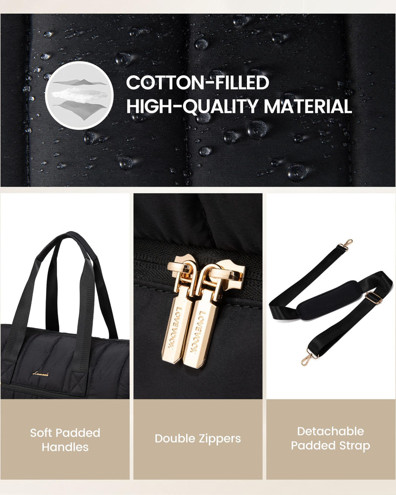 LOVEVOOK Travel Duffle Bag,Puffer Weekender Bags For Women with Shoe Compartment,42L Carry On Duffel Overnight Bags For Airplanes,Hospital Bag for Labor and Delivery,3Pcs Set