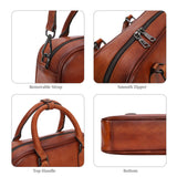 HESHE Genuine Leather Crossbody Bags for Women Boston Vintage Top Handle Purses for Ladies Barrel Satchel Handbags with Adjustable Shoulder Strap (Brown)