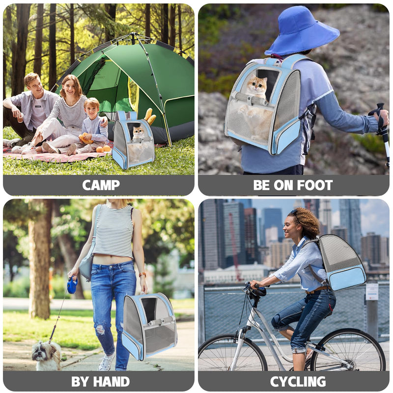 Cat Backpack Carrier,Pet Carrier Airline Approved for Small Dog Cat Puppy Kitten Bunny,Ventilated Mesh Design Animal Backpack for Hiking Camping Travel Bag (Blue)