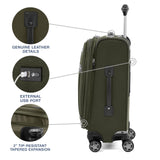 Travelpro Platinum Elite Softside Expandable Carry on Luggage, 8 Wheel Spinner Suitcase, USB Port, Suiter, Men and Women, Pilot Green, Carry On 21-Inch