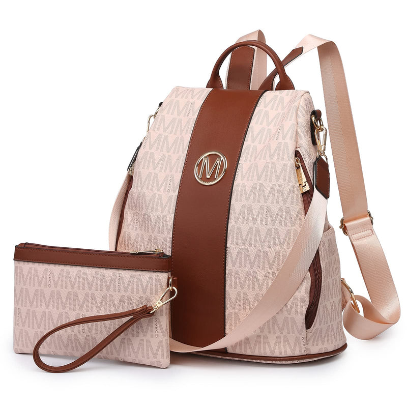 MKP COLLECTION Women Fashion Backpack Purse Multi Pockets Anti-Theft Rucksack Travel Shoulder Bag Handbag Set 2pcs