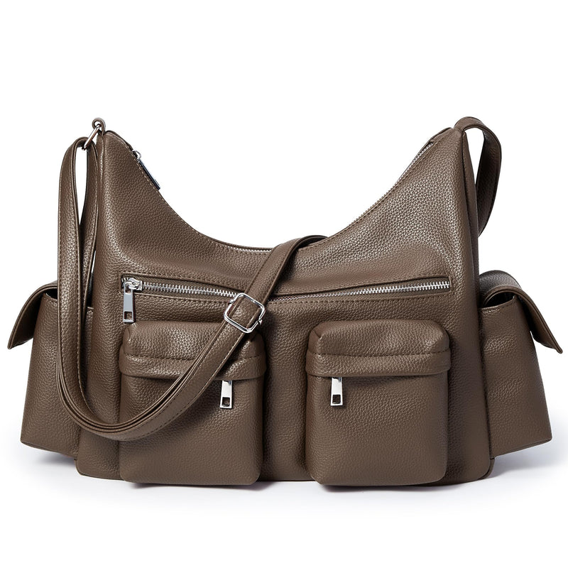 KALIDI Crescent Y2K Shoulder Bag Casual Vintage Punk Vegan Leather Purse Tote Zipper Pockets Hobo Crossbody Bag Work Travel