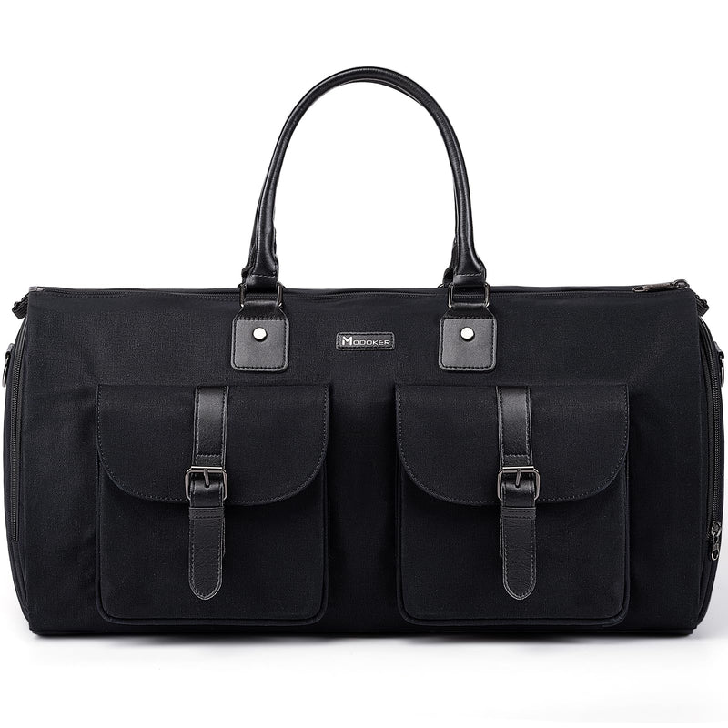 Modoker Garment Convertible Weekender Bag,Carry on Garment Bags for Travel Mens Suit Bag,Canvas Garment Duffle Bag Heavy Duty Overnight Bags for Men Women Hanging Clothes, Black