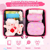 Redbaker 17 Inch 6 Pcs Kids Luggage Set Kids Rolling Luggage Double Pattern Suitcase for Boys Girls (Dusty Pink, Rainbow Style)