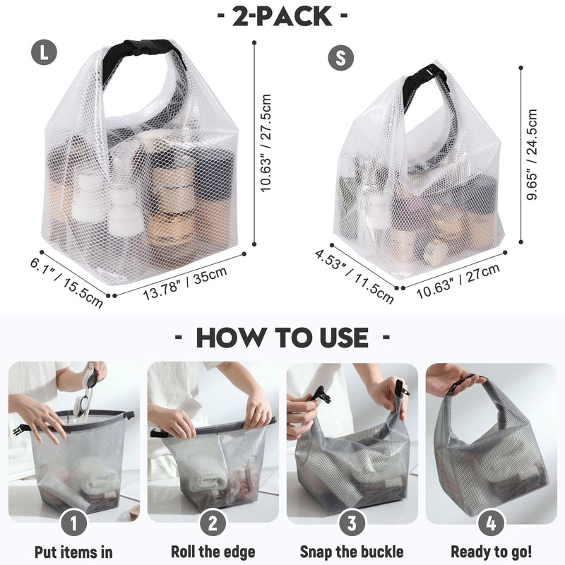 Sea Team 2-Pack Waterproof Travel Toiletry Bag, Makeup Organizer & Storage Pouch - Clear EVA Material, Large Opening, Portable Handle for Travel, Gym, Swimming, Daily Use