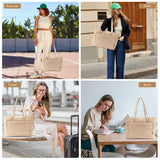 Tote Bag for Women with Zipper, Gym Tote with Compartments, Laptop Work Tote Large Casual Handbag Quilted Shoulder Bag for Sport, Travel Dating College Khaki