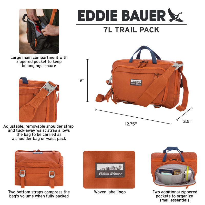 Eddie Bauer 7L Trail Bag with Removeable Shoulder Strap and Adjustable Waistband, Carbon Black