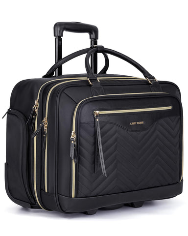 LIGHT FLIGHT Rolling Laptop Bag, 17.3 inch Rolling Briefcase for Women, Computer Bag with Wheels, Overnight Roller for Carry on Travel Work Business, Black