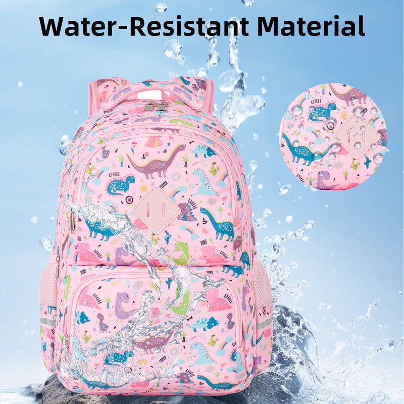KingCheer Cute Kids Backpack for Girls and Boys Lightweight School Bag for Preschool, Primary,Teenage & Elementary Students Bookbag for Kids Aged 6-12(17inch, Pink Dinosaur Upgrade)