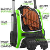Hsmihair Baseball Bag - Baseball Backpack Holder for Baseball, Large Main Compartment,T-Ball & Softball Equipment & Gear for Youth and Adults,Holds Bats, Helmet, Gloves (Green)