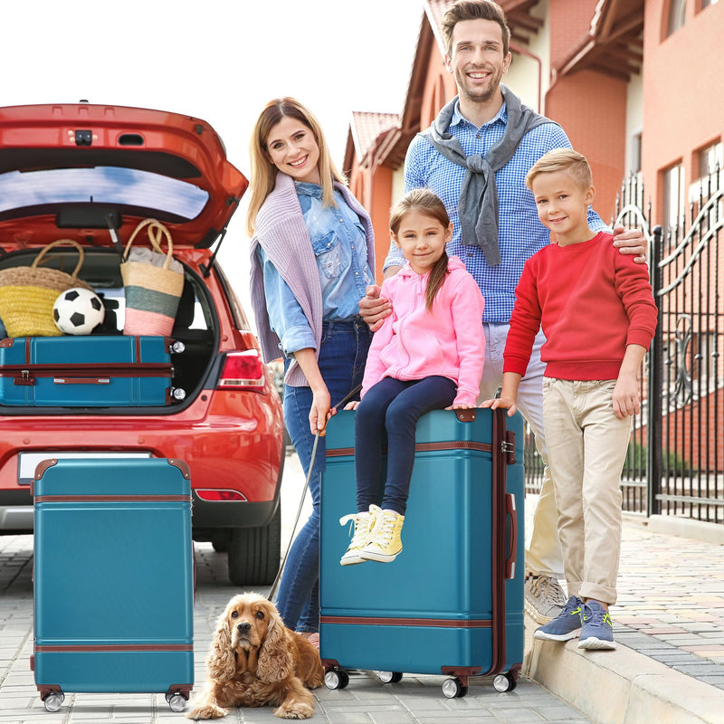 Merax Luggage Sets 2 Piece with Cosmetic Case, Suitcase Set Carry On Travel Luggage TSA Lock Spinner Wheels Hardshell Lightweight, 20 inch 28 inch, Navy Blue (3 Set)