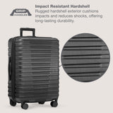 U.S. Traveler Boren Polycarbonate Hardside Rugged Travel Suitcase Luggage with 8 Spinner Wheels, Aluminum Handle, Carry-on 22-Inch, USB Port, Black
