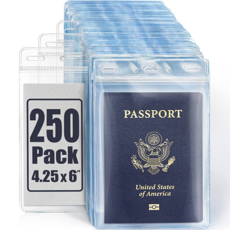 Mifflin-USA Passport & Card Holders (Clear, 4x6 Inches, 250 Pack), Extra Large ID Name Badge Holder, Zipperless Vertical Plastic Card Holders