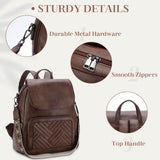 VASCHY Backpack Purse for Women, Chevron Quilted Vegen Leather Flap Backpack Convertible Handbag for Ladies with Guitar Strap Coffee