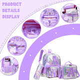 Meetbelify Backpack for Girls Backpacks with Lunch Box Pencil Case for Elementary Student Kids School Travel Bag for Girls Ages 6-8 Years Old Purple