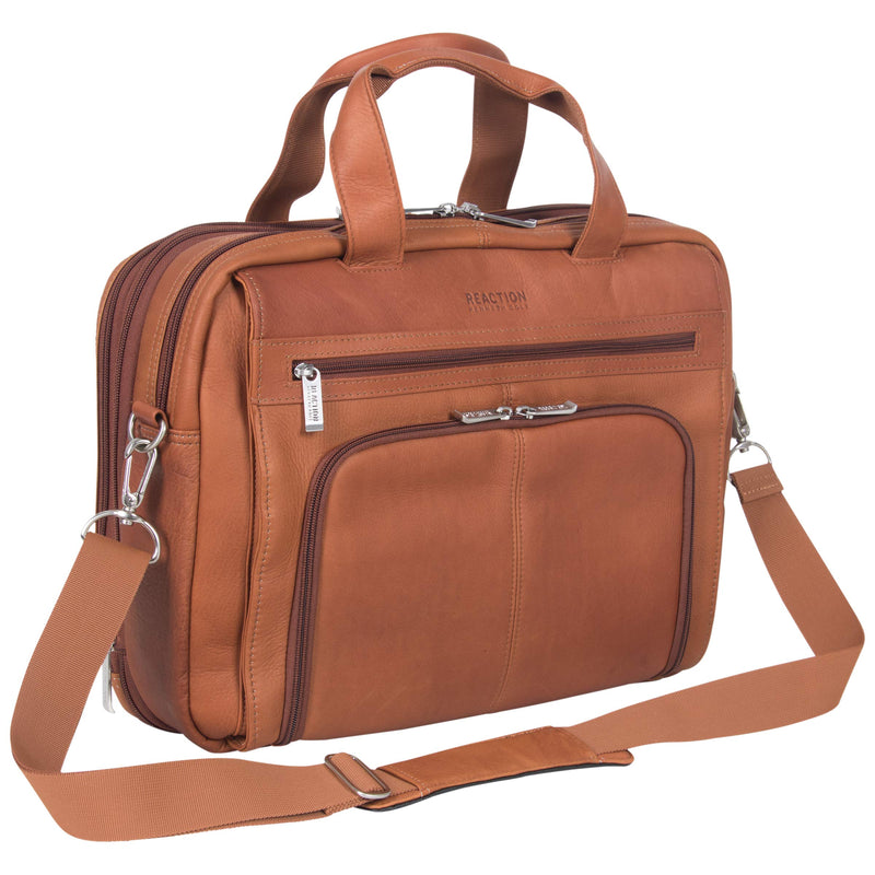 Kenneth Cole REACTION Out Of The Bag Manhattan Colombian Leather RFID 15.6" Laptop Briefcase, Cognac