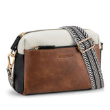 BOSTANTEN Small Crossbody Purse for Women Triple Zip Cell Phone Leather Shoulder Handbag with Wide Guitar Strap Brown with Black
