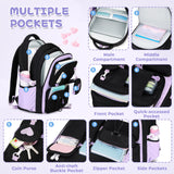 MOONBABY Girls Backpack, Kids Backpack for Girls, School Bag for Primary Elementary Teenage, Middle Students Bookbag, Kawaii School Backpacks for Girl Ages 8-12, Black and Purple