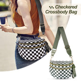 idoltimes Checkered Crossbody Bag,Nylon Bum Bags for Women Crossbody,Spacious Sling Bag Purse Fanny Packs with Shoulder Strap