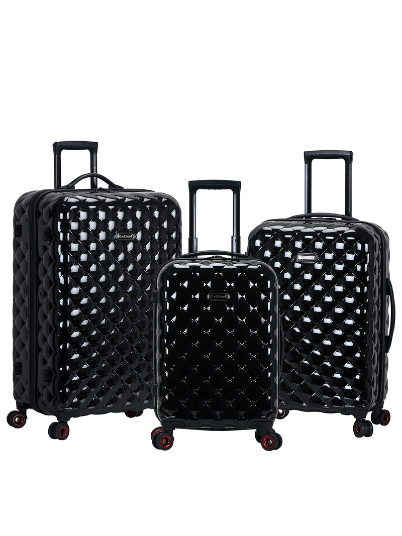 Rockland Quilt Hardside Spinner Wheel Luggage Set, Black, 3-Piece Set (20/24/28)