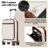 Hardshell Luggage, Lightweight Suitcase with Spinner Wheels, WHITE BROWN+USB