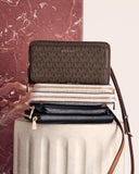 Michael Kors Jet Set Large Continental Crossbody Wallet, Gold-Tone Hardware/MK Signature Coated Twill/Brown/Acorn