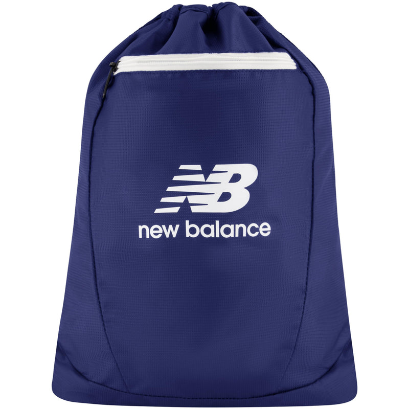 New Balance Drawstring Backpack, Small Gym Travel Bag with Front Zip Pocket, Sports Cinch Sack for Men and Women, Navy, 17.5 Inch
