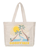 Roxy Large Capacity Lightweight Causal Cotton Canvas Beach Tote Bag, Drink The Wave - Nautral
