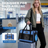 TSA Approved Pet Carrier for Kitten and Puppy, Cat Carrier Soft Fits Pets up to 13 lbs, Dogs Travel Bag with Bowl Foldable, Ideal for Travel, Car Rides, and Vet Visits (Blue, Cat Bowl Set)