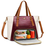 MATEIN Laptop Tote Bag with Lunch Compartment Detachable, 15.6 Inch Insulated Work Tote Bag for Women PU Leather Work Purse with Lunch Compartment, Computer Handbag Commute Office