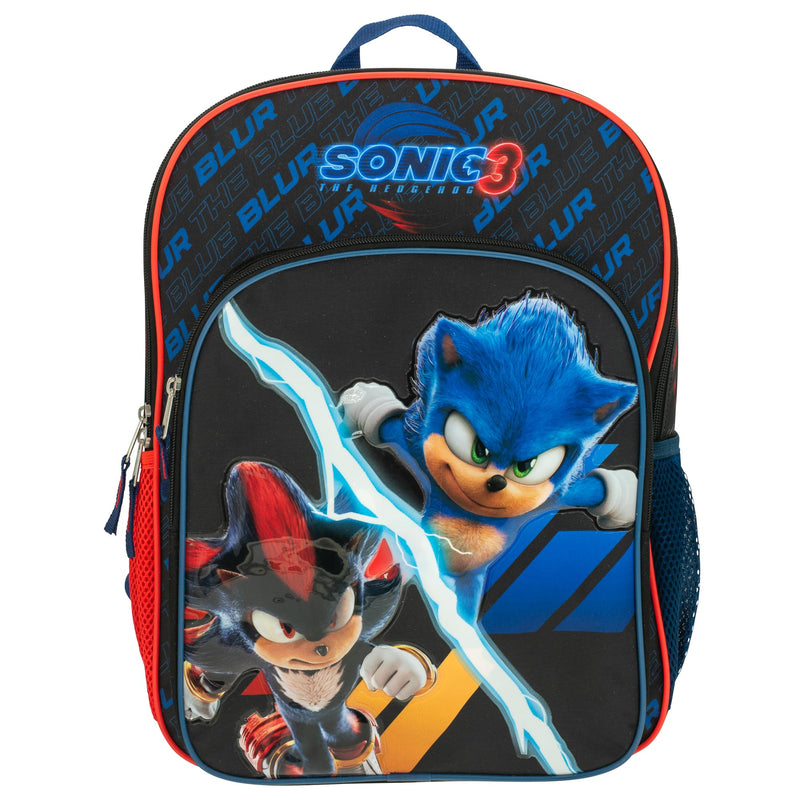 AI ACCESSORY INNOVATIONS Sonic The Hedgehog 3 Movie Backpack for Boys & Girls, Bookbag featuring Sonic & Shadow, Schoolbag with Adjustable Shoulder Straps & Padded Back,16 Inch