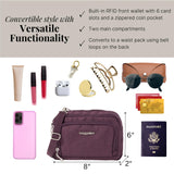 Baggallini Trifecta RFID Wallet Crossbody - 8"x6" Crossbody Bag for Women Convertible Fanny Pack Belt Bag