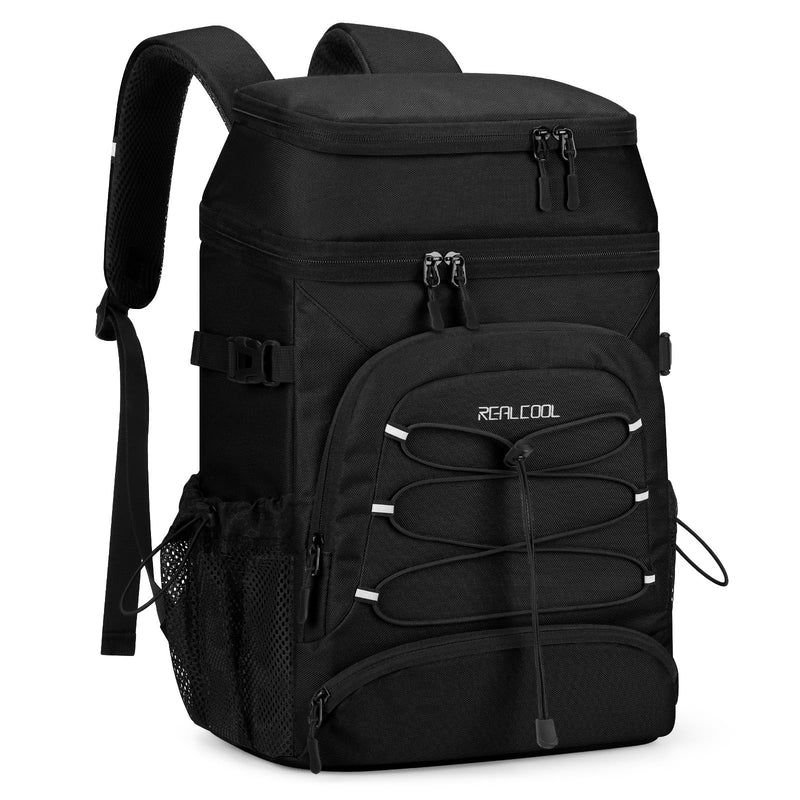 Realcool Backpack Cooler，33 Cans Insulated Leakproof Soft Cooler Bag Lightweight Camping Beach Lunch Backpack for Men Women,23L,Black