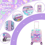 Esteemly Kid's Luggage Set 2 Piece Suitcase Set 16" Hardside Luggage with Spinner Wheels Girls Carry on Toddler Travel Rolling Suitcase with Neck Pillow Airline Approved