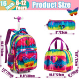 Meetbelify Rolling Backpack for Girls School Bag with Wheels for Elementary Student Kids Cute Travel Luggage with Lunch Box Pencil Case for Girls 8-10