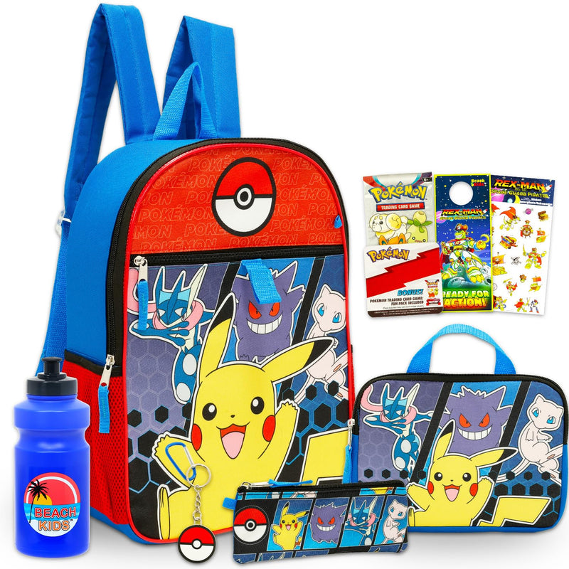 Pokemon Backpack for Boys 8-12 - Bundle with 16" Backpack, Storage Case, Pencil Holder, Water Bottle, Stickers, More | Pokemon School Bag Set for Kids