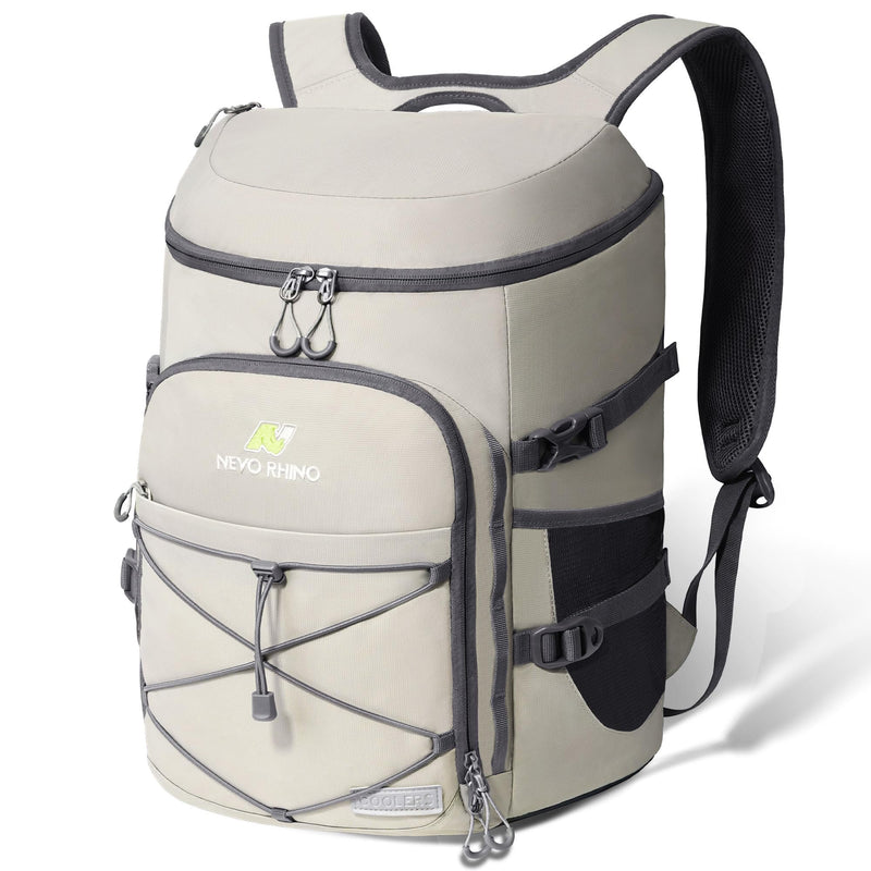 N NEVO RHINO Backpack Cooler, 36 Cans, Light Gray, Nylon, Insulated, Waterproof, Leakproof, Large Capacity, Multiple Pockets, 1.85 lbs | Backpacks4Less