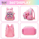 Meetbelify Backpacks for Girls School Backpacks with Lunch Box Pencil Case for Elementary Students Ages 8-10 Kids Travel Backpack 3 in 1 Backpack Set for Girls Butterfly