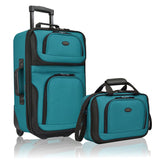 U.S. Traveler Rio Lightweight Softside Rolling Carry-on Suitcase, 2-Wheel Set, Teal